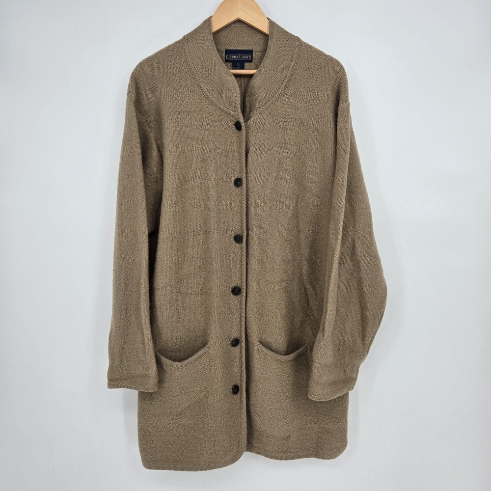 Vintage‎ 100% wool women's L beige longline cardigan - Herman Geist